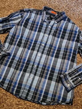 $3/Bundled- St. John's Bay Blue and Black Plaid Button-Down Shirt